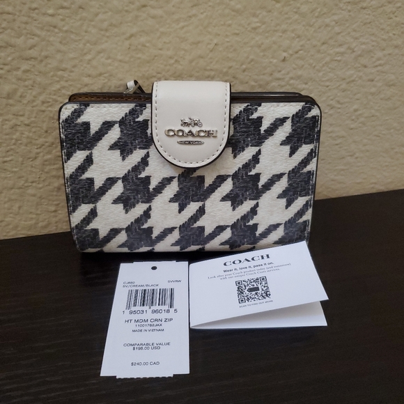 Coach Medium Corner Zip Wallet With Houndstooth Print - Picture 4 of 11